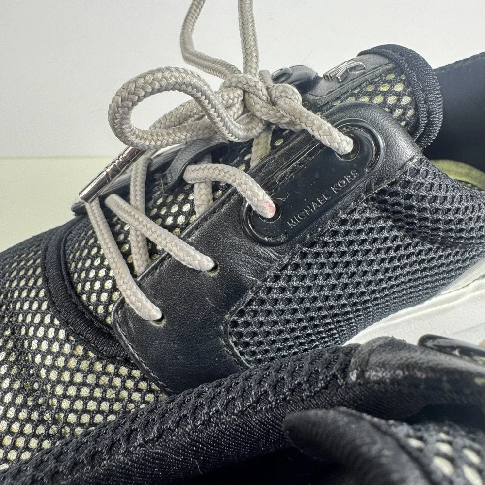 Michael Kors Allie Trainer Sneakers Black Silver Metallic Mesh Low Top Shoes‎ 7